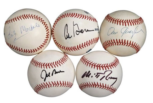 Political Single-Signed Baseball Lot of 5: Al Gore, Dan Quayle, Mitt Romey, Jeb Bush and Walter Mondale (PSA/DNA)